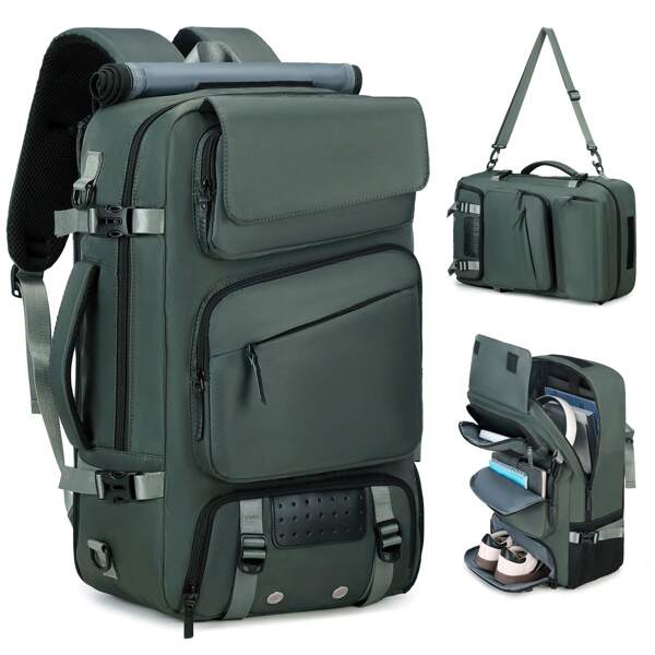 Mochila de Viagem para Homens e Mulheres, Mochila Pessoal de Grande Capacidade, Aprovada para Companhias Aéreas com Compartimento para Sapatos, Mochila para Notebook de 17,3 Polegadas, Trabalho de Negócios, Academia, Fim de Semana, Alça Simples/Dupla