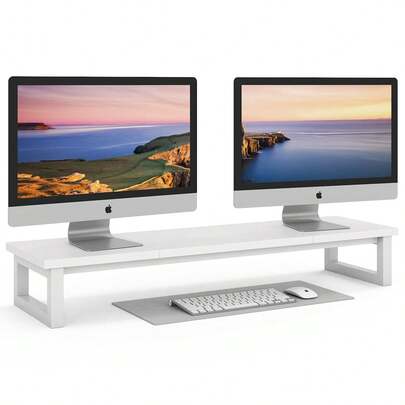 Dual Monitor Stand Riser, 39Inch Large Monitor Stands For 2 Monitors, Computer Monitor Stand, Wooden Desktop Oraganizer Shelf For Office Desk Computer,Laptop,TV