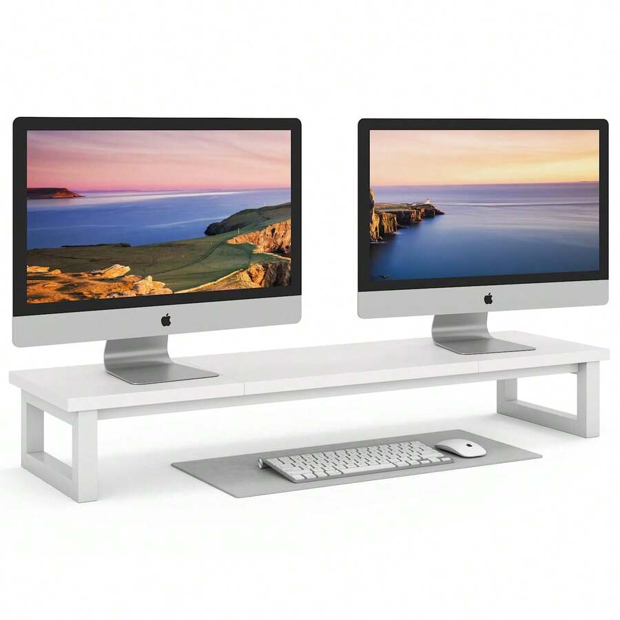Dual Monitor Stand Riser, 39Inch Large Monitor Stands For 2 Monitors, Computer Monitor Stand, Wooden Desktop Oraganizer Shelf For Office Desk Computer,Laptop,TV - trắng - Xem 1