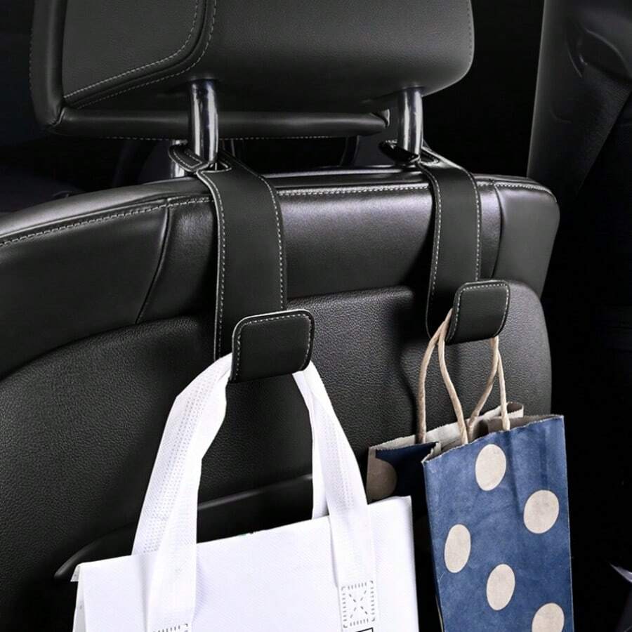 1pc Car Hooks, Car Seat Back PU Leather Storage Hook, Multi-Function Hanger For Keys Purse, Handbag Earphone Charging Cable Umbrellas Coats Car Organizer