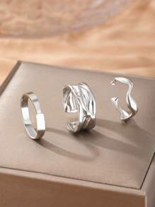 3pcs Set Stainless Steel Asymmetrical Rings For Women, Multilayer Stackable Rings Jewelry