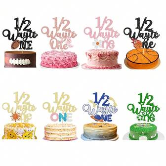 1 件 1/2 Way To One 蛋糕装饰闪光 Half Way To Go 蛋糕装饰婴儿 6 个月生日蛋糕装饰 6 个月生日派对装饰用品