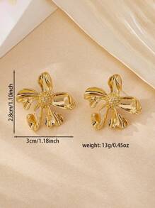 1 Pair Delicate Floral Stud Earrings For Women, Golden Color, Suitable For Everyday Wear, Parties, Gatherings, Valentine's Day Gift