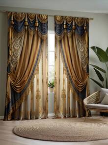 2片装数码印花窗帘，价格实惠的涤纶材质，适用于卧室、客厅、书房、家居装饰 - 彩色 - 查看 6