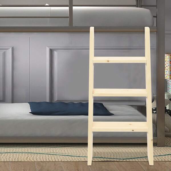 Solid Wood Bed Ladder, Universal Smooth Edges Space-Saving Step Ladder W/Corner Connectors, Non Slip Long Climb Ladde For Indoor Loft Bed, Dorm Room, Rv, Load Bearing 220LBS