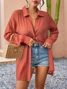 LanaWest Kimono de verano para la playa con botones frontales y hombros caídos