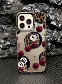 1pc Fashionable Leopard Print, Cherry Graphic, Aesthetic Design, Anti-Fall, Anti-Slip Black Mobile Phone Case Compatible With IPhone 16 Pro Max/16/16 Pro/16 Plus/15/15 Pro Max/15 Pro/11/12/13/14 Pro Max/11 Pro/11 Pro Max/12 Pro/12 Pro Max/13 Pro/13 Pro Max/14 Pro/14 Pro Max, High-End Creative