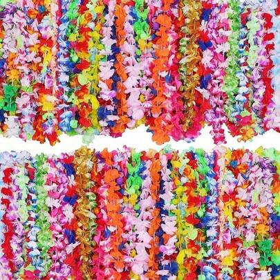 1-50pcs/Set Colorful Hawaiian Flower Leis, Tropical Flower Wreaths, Hawaiian Garlands, Party Favors, Headpieces, Festival & Wedding, Beach Birthday Decor, Party Supplies, Floral Wreaths, Festival & Wedding Beach Decor, Hawaiian Theme Party, Beach Luau Party Supplies, Christmas, Mother's Day, Graduation