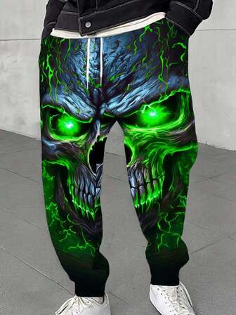 3D-tryckta långa dragsko herrbyxor, casual sportbyxor med vintage-mönster, streetwear-joggerbyxor, för rave