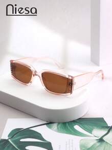 Modische rechteckige Kristall besetzte Gläser hochwertige Damenbrille, vielseitiges lässiges Strandreise Accessoire, einfarbig, PC (Polycarbonat) legere Mode für Frauen, ganzjähriger Preppy-Stil für den Schulanfang rechteckiger Strass-Dekor