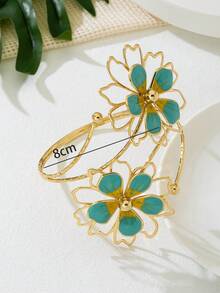 1pc Iron Alloy Double-Headed Enameled Floral Cuff Bracelet, Simple Elegant Fashion Elegant, Suitable For Mother's Day Gifts, Parties, And Daily Wear - Brushed Green - View 3