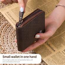 Men's Short Wallet, Fashion Plaid Embossed Soft Wallet, Horizontal Zipper Wallet, Coin Pouch, Large Capacity Multi-Card Slot, Can Hold Large Bills, Zipper Coin Pocket, Credit Card, Bank Card, ID, Photo Slot, Business Casual Style, Perfect Birthday Gift For Men Or Partner, Suitable For Fashion, Retro Style, Graduation Gift