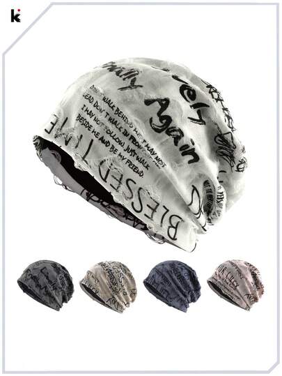 KKISSBAOBEI 女士字母印花针织帽，复古做旧裂纹设计，荒芜风格，Y2K风格，适合春秋季佩戴，冬季保暖内衬，适合户外活动和日常穿着。