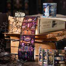 1卷胶带、魔术书柜系列、复古阅读风景PET胶带、剪贴簿用品、笔记本用品、装饰相框、手机壳、水杯、垃圾桶、文具盒、DIY个性贴纸、学校用品、返校用品 - 彩色 - 查看 4