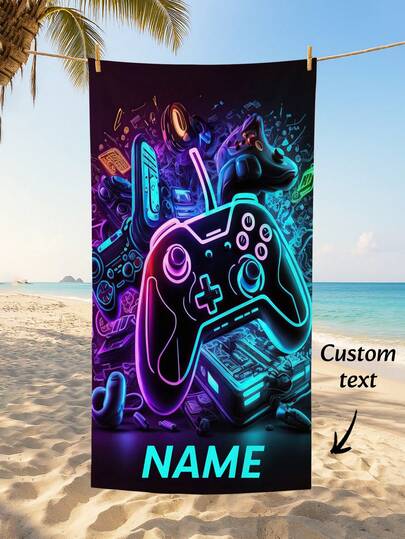 1pc Personalized Name Game Controller Pattern Beach Towels, Fast-Drying, Soft And Comfortable Beach Accessories And Travel Accessories. Beach Essentials,Vacay Vibes