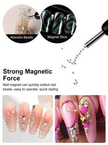 Beautizon Nailartlab 1pc/2pcs/4pcs Nail Art Magnet Tools And Gold And Silver Steel Beads Jewelry Set, Cat's Eye Gel Magnetic Stick Magnetic Pen / Steel Bead Magnetic Pen / Gold And Silver Nail Enhancement Small Steel Beads, DIY Artistic Designs Printing Patterns, 5D Effect UV Cat's Eye Gel Magnet Tools And Jewelry Accessories,Nail Supplies,Nail Tools,Nail Art Tools,Back To School,Nails,Nail Tools For Press On Nails,Manicure Pedicure Tools - Multicolor - View 3