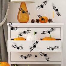 12Pcs Halloween Bat Wall Stickers – 3D Black Removable Vinyl Decals For Windows, Pumpkins, Candles, Party Decorations, Haunted House Wall Decor Home Decor Halloween Decor Fall Decor Room Decor