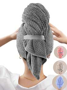 1/2/4pcs Plus Size Hair Wrap Towels With Elastic Band Shower Towels For Beauty Salon, Hotel Sports,Home Essentials, Towel, Skin Care - Grey - View 3
