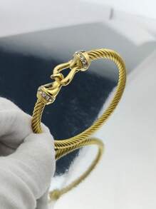 1 pulseira elegante com cabo de diamante, pulseira de corda torcida de aço inoxidável com fecho, joias femininas