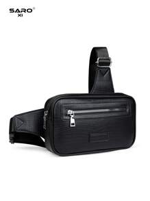 Men's Diagonal Shoulder Bag, Vintage Print, Side Pocket, Messenger Bag, Chest Bag, Waist Bag, Multipurpose, Suitable For Commuting & Leisure, Minimalist Style, Black, Great Gift For Boyfriends, Fashionable