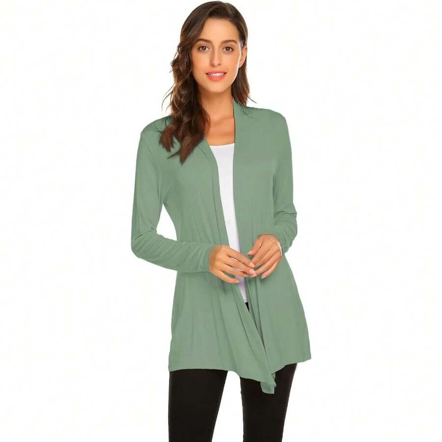 Newchoice Womens Casual Lightweight Long Sleeve Cardigan Soft Drape Open Front Fall Dusters (S-3XL) - Sage Green - View 1