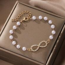 1 Pièce Mode Détail De Strass Symbole De L'infini Décor Perle De Faux Bracelet Perlé Pour Les Femmes Pour La Décoration Quotidienne