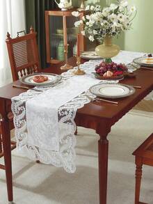 Vải 100% Polyester, ren thêu tinh tế, hòa tan trong nước, khăn trải bàn ăn nhà bếp, khăn phủ tủ, trang trí nhà cửa, tụ họp gia đình, trang trí ngày lễ, trang trí tiệc cưới trong nhà ngoài trời, 1 chiếc - trắng - Xem 5