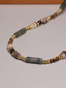 gxtbw Collar de cuentas de ágata natural | Joyería de gema de cristal curativa de calidad AAA | Cuentas graduadas tejidas a mano para mujeres | Collar de piedra de tonos tierra para equilibrio de chakras, estilo bohemio, regalo espiritual