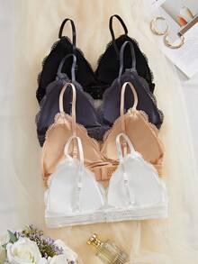 4PCS Wireless Lace Bikini Scalloped Bra Underwear