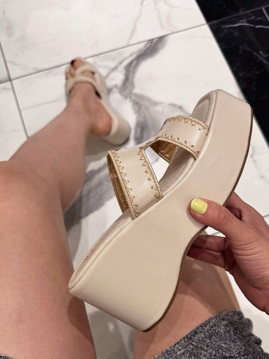 Women's Fashion Wedge Casual Slip-On Sandals - Beige - View 1