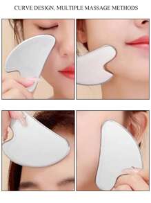 1 pièce Outil de massage Gua Sha en forme de cœur en acier inoxydable argenté, avec sac de transport, adapté pour un usage à domicile et en salon, lifting du visage, nettoyage des impuretés