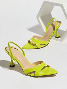 Sandalias de tacón alto de mujer, de estilo elegante y elegante, de color amarillo mostaza, con acabado brillante tipo espejo, puntiaguda, con correa de tobillo, ideales para fiestas, exteriores y salir de fiesta en primavera/verano - Mostaza Amarilla - Ver 6