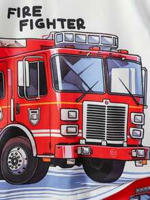 2pcs/Set Toddler Boys Cool Fire Truck Digital Print Pattern Casual Sports Outdoor Short Sleeve T-Shirt & Shorts Set, Lightweight & Breathable Summer Outfit, Great As Gift, Suitable For Outdoor Wear - White - View 5