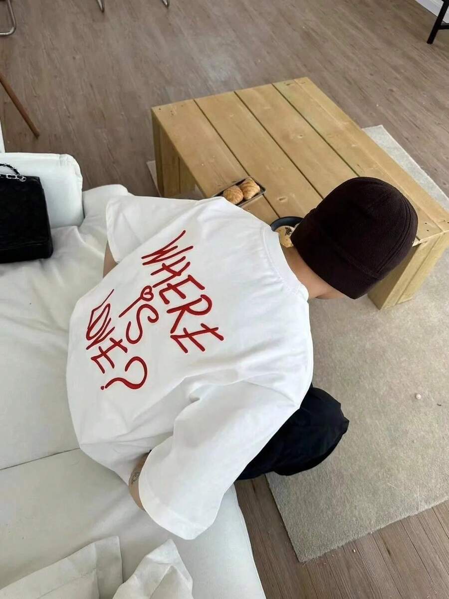 200g Cotton T-Shirt 2025 Men's New Short-Sleeved Cotton Vacation Pattern Short-Sleeved Crew Neck Matching Look