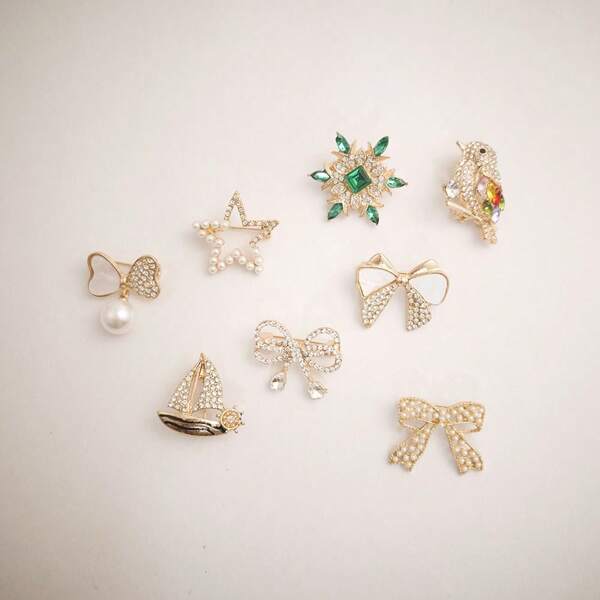8pcs Women Fashion Accessories, Luxury Pearl & Rhinestone Brooch Set, Versatile Pin For Daily Wear