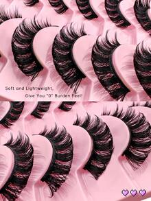 10 Pairs D Curl Russian Strip False Eyelashes Cat Eye Lashes Natural Look Fluffy Faux Mink Lashes Volume Wispy Long Foxy Eye Lifting Look Fake Eyelashes Strip Lashes, Lashes, Eyelashes, Fake Lashes - Black - View 5