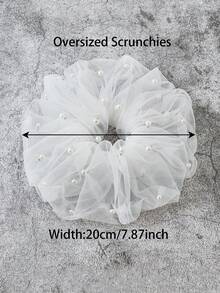 1pc French Bridal Faux Pearl Mesh Big Hair Scrunchies, Hair Accessories - White Pearl - View 6