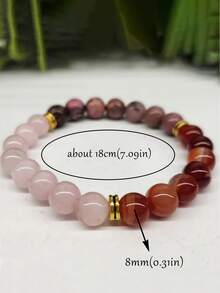 YAUKIA 自爱手链 - 玫瑰石英、带状红玉髓和蔷薇辉石水晶手链，无条件的爱、和谐、同情、幸运手链珠宝礼物