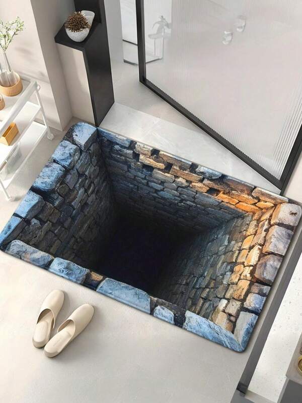 1pc Stone Cellar Black Hole Design Door Mat - Non-Slip, Absorbent Microfiber Polyester Rug With Visual Fantasy Effect, HD Printed, Machine Washable For Bathroom, Bedroom, Living Room, Camping, And Yoga, Bathroom Floor Mat | Visual Fantasy Effect | Machine Washable Mat