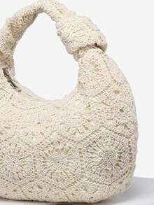 1 件女士复古简约度假嬉皮波西米亚风格钩针镂空打结新月形单肩包，适合外出、约会、通勤和度假