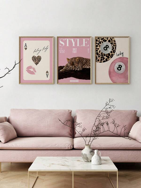 1/3 Piezas de Pósteres de Pintura de Leopardo, Impresiones de Bola 8, Cuadros de Arte Afortunado, Cuadros de Labios, Decoración de Pared de Amor, Decoración de Pared para Sala de Estar, Decoración de Habitación de Niñas, Sin Marco