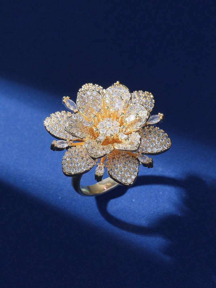 Elegant Sakura Ring Exquisite Zirconia Flower Design Couple's Eternal Love Wedding & Valentine's Day Gift - Flower Ring - View 2