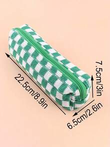 1 件格纹铅笔盒，返校，学校用品，铅笔袋，书包 - 棕色 - 查看 14