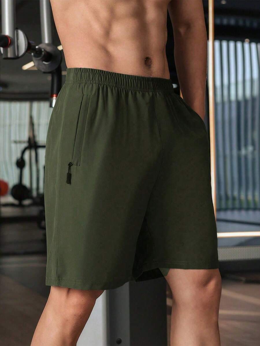 Men's Solid Color Sports Casual Quick-Dry Shorts - Army Green - View 1