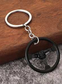 1 pièce Porte-clés en alliage de zinc en forme de volant de couleur contrastée, convient pour les accessoires de voiture toutes saisons, les pendentifs de sac, les sacs à dos pour l'école