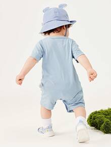 mini bala Dinosaur Print Baby Romper – Stretch Fabric & Non-Deform – Fun Playtime Outfit - Gray Blue - View 3