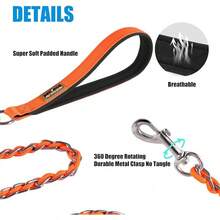 Dog Leash Chew Proof, Chain Leash Anti Chew Dog Leash For Large Dogs Heavy Duty, Indestructible Metal Leash Anti Bite Chain Link With Woven Cord Soft Padded Handle (Orange, 5FT) - 橘色 - 查看 2