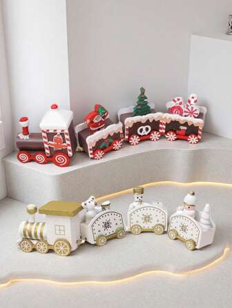 1pc Multi-Color Christmas Train Statue Ornament/Christmas Holiday Gift/New Year Party Desktop Ornament Christmas Home Cartoon Train Decoration