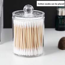 1 Transparent Cleaning Swab Storage Jar With A Lid, Cleaning Swab Box Makeup Pad Dispenser, Cleaning Swab Storage Jar, Cleaning Swab, Dental Floss Pick, Bathroom Tiling Accessories Storage Container Back To School