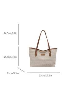 1 件棕色尼龙面料顺滑拉链铆钉镂空点缀时尚百搭休闲夏季新款小众大容量单肩托特包，适合女性日常使用 - 棕色 - 查看 10